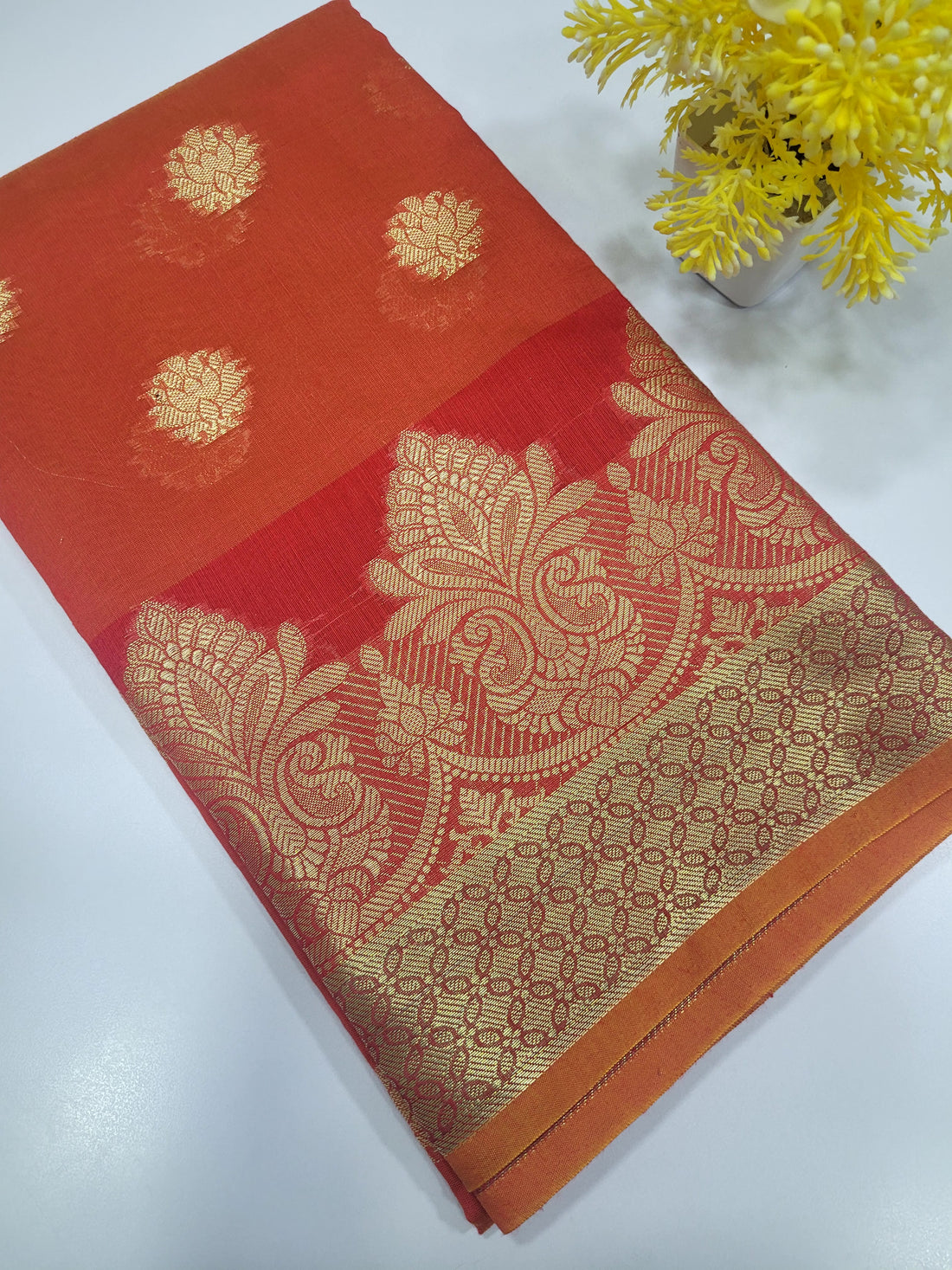 Orange Handloom Silk Cotton Unstitched Salwar Set with Brocade Shawl – 3PC Function Wear
