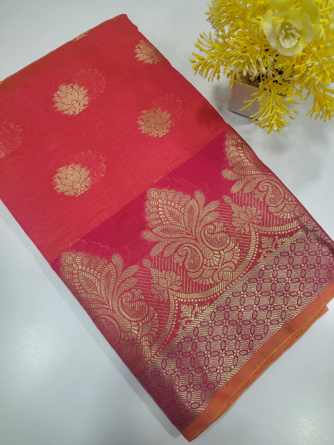 Dual Tone Orange Handloom Silk Cotton Unstitched Salwar Set with Brocade Shawl – 3PC Function Wear