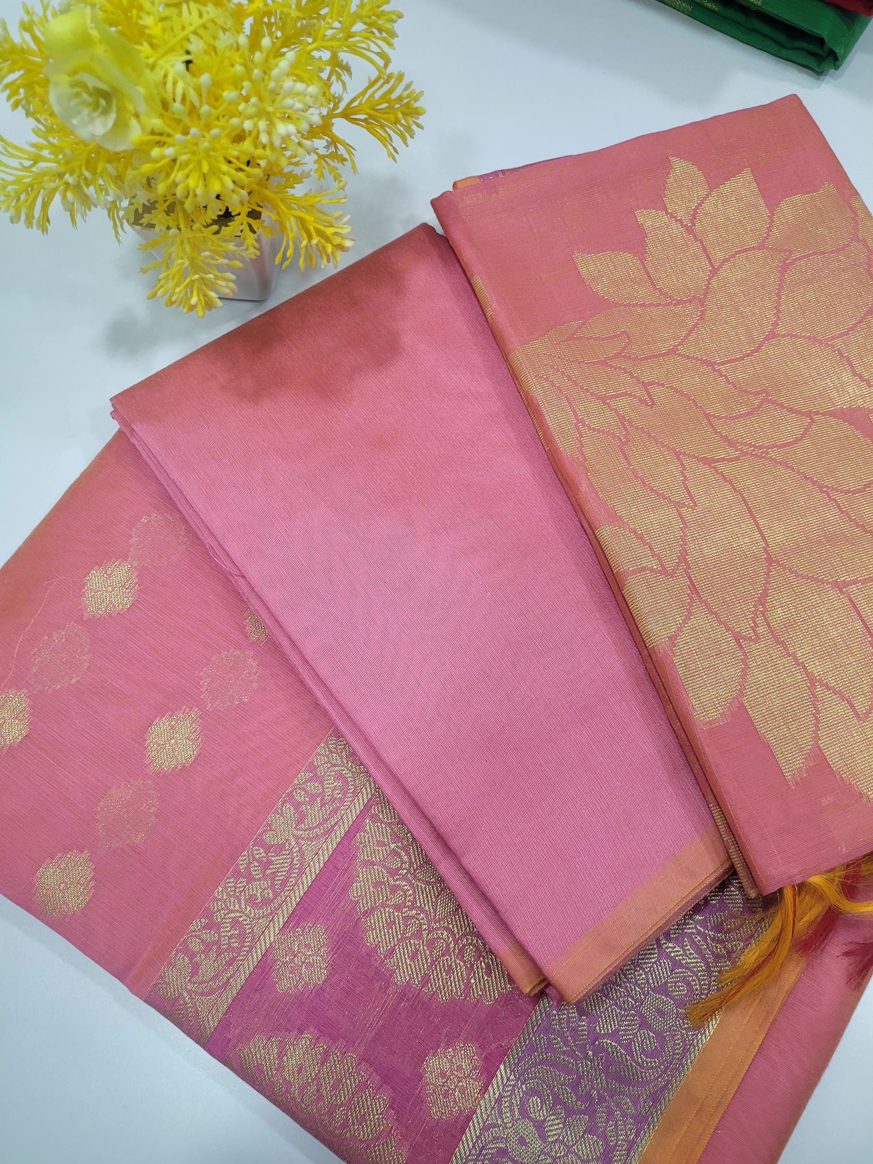 Baby Pink Handloom Silk Cotton Unstitched Salwar Set with Brocade Shawl – 3PC Function Wear