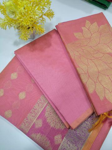 Baby Pink Handloom Silk Cotton Unstitched Salwar Set with Brocade Shawl – 3PC Function Wear