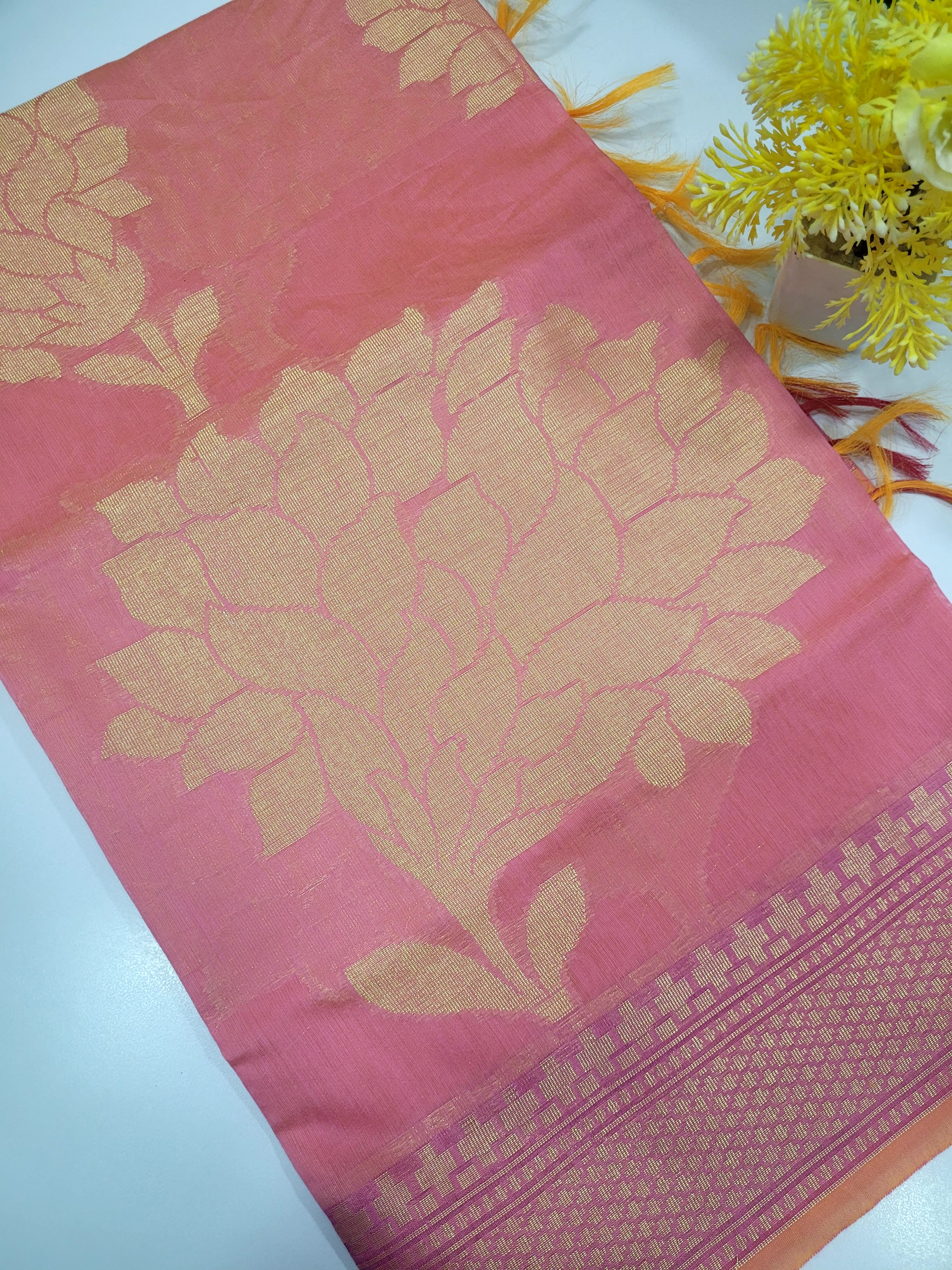 Baby Pink Handloom Silk Cotton Unstitched Salwar Set with Brocade Shawl – 3PC Function Wear