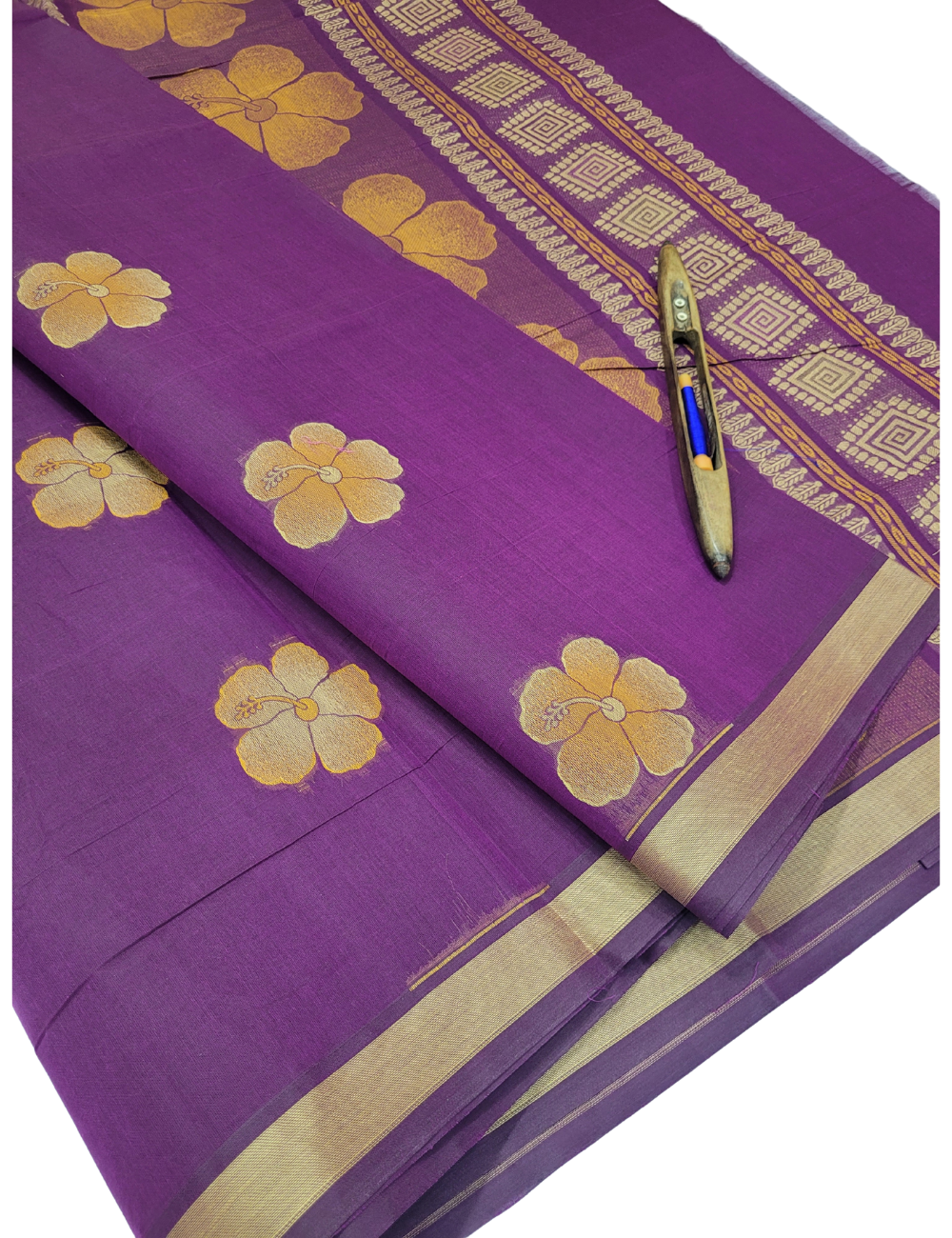 Violet colour 80s Count Pure Cotton Saree – 3D Design Elegance