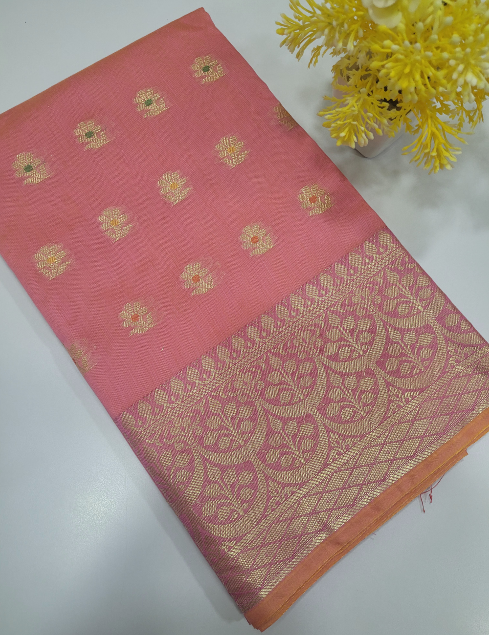Baby Pink Handloom Silk Cotton 3pc Salwar Set – Soft Brocade Dupatta | Unstitched Fabric