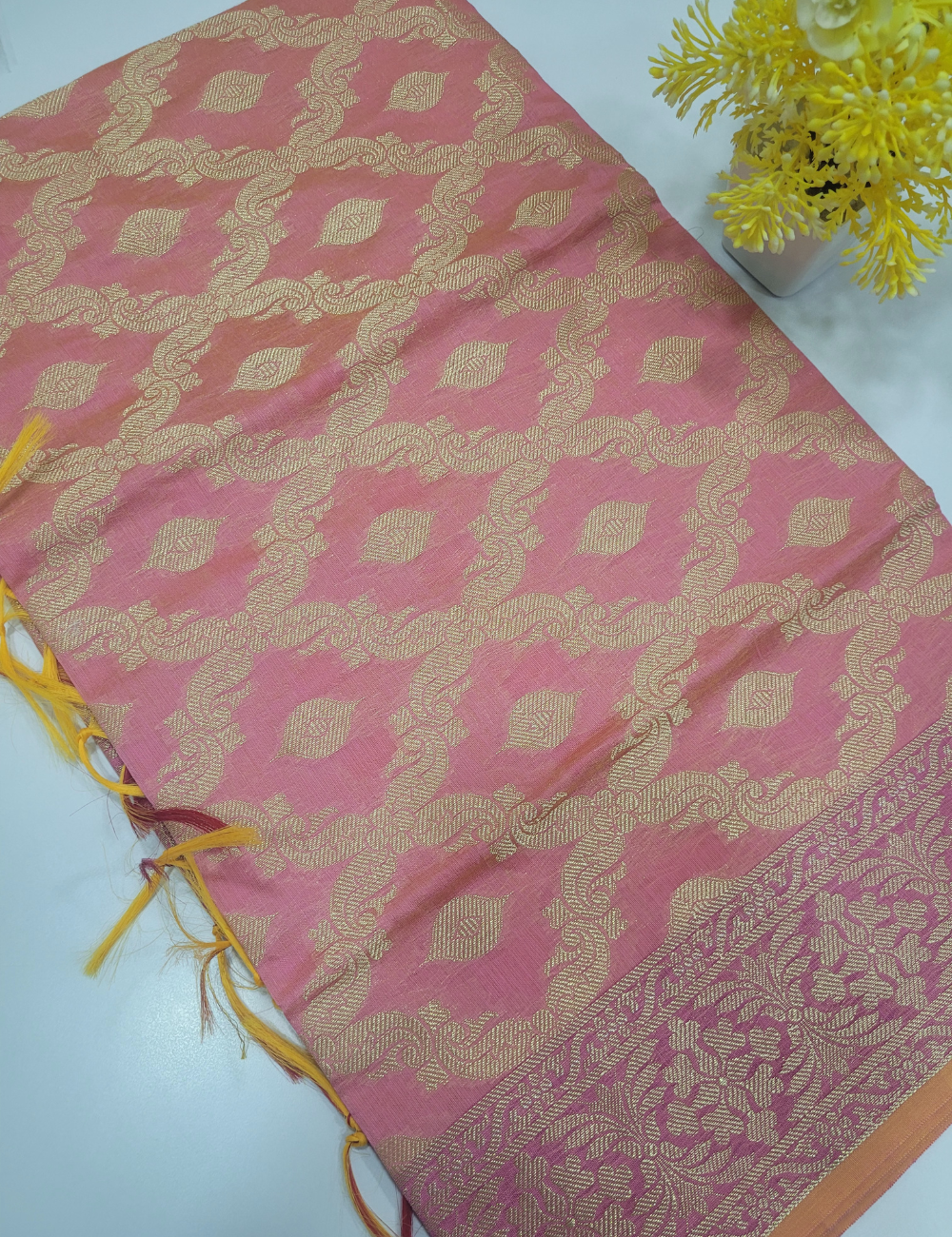 Baby Pink Handloom Silk Cotton 3pc Salwar Set – Soft Brocade Dupatta | Unstitched Fabric