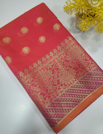 Peachish Pink Handloom Silk Cotton 3pc Salwar Set – Zari Brocade Dupatta | Unstitched Fabric