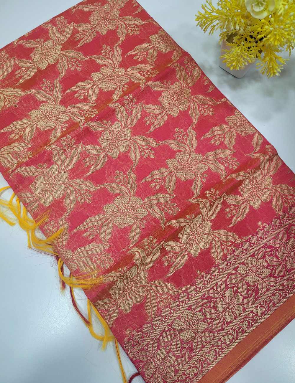 Peachish Pink Handloom Silk Cotton 3pc Salwar Set – Zari Brocade Dupatta | Unstitched Fabric