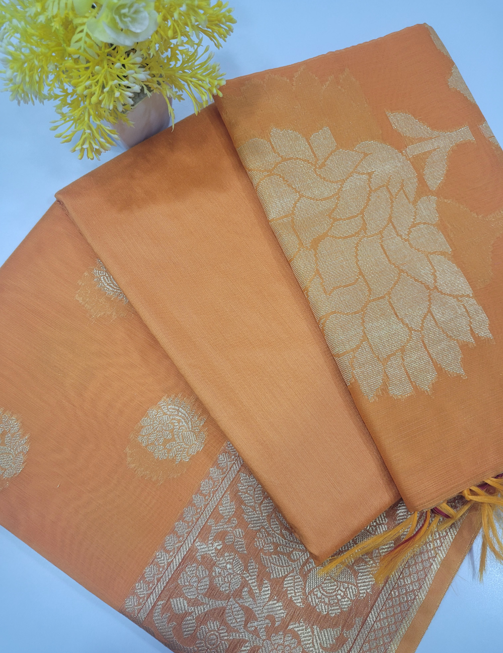 Vibrant Orange Handloom Silk Cotton 3pc Salwar Set – Brocade Dupatta | Unstitched Fabric