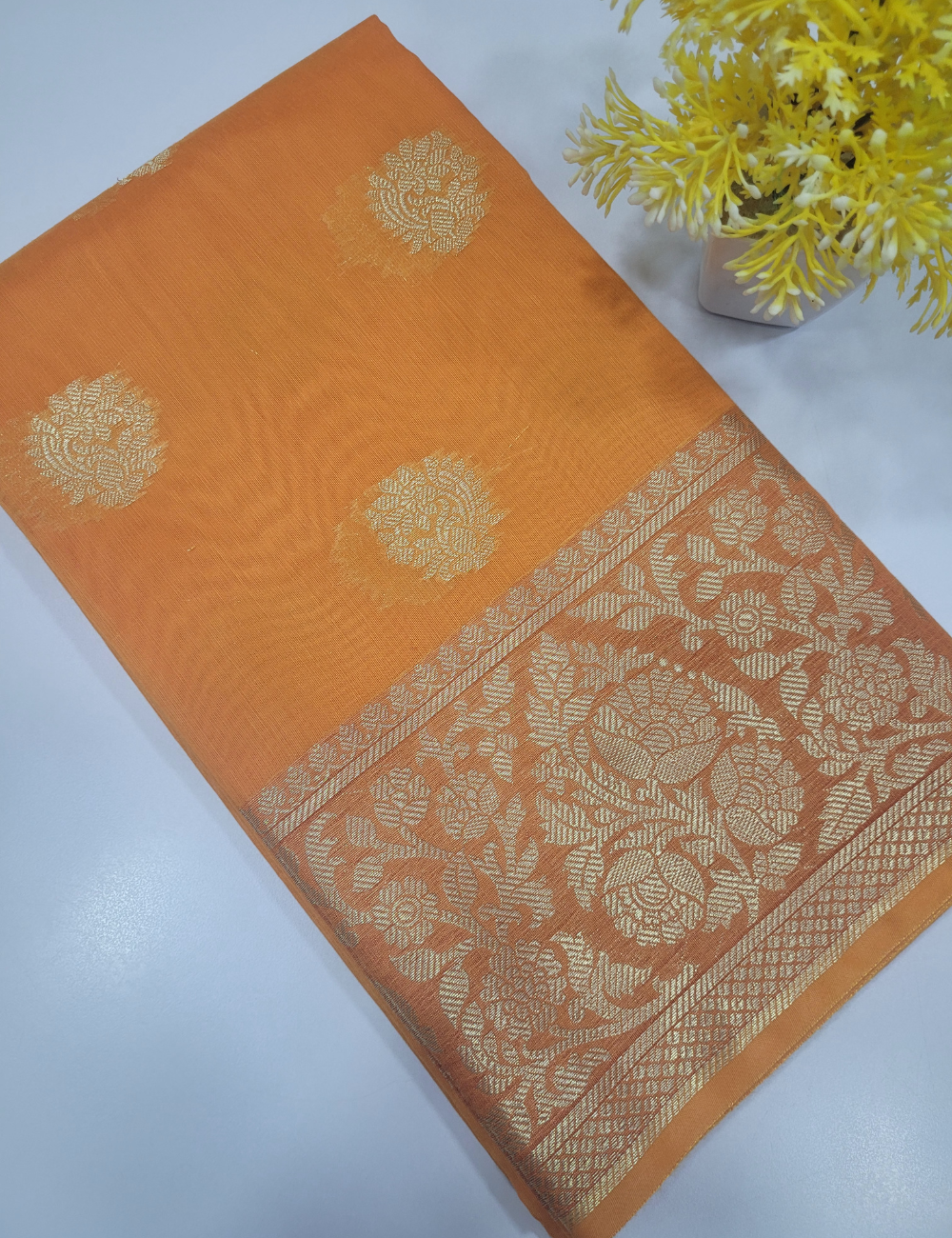 Vibrant Orange Handloom Silk Cotton 3pc Salwar Set – Brocade Dupatta | Unstitched Fabric