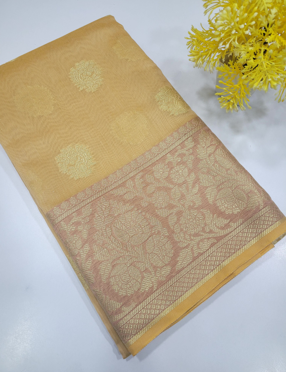 Golden Sandal Dual Tone Handloom Silk Cotton 3pc Salwar Set – Zari Brocade Dupatta | Unstitched Dress Material