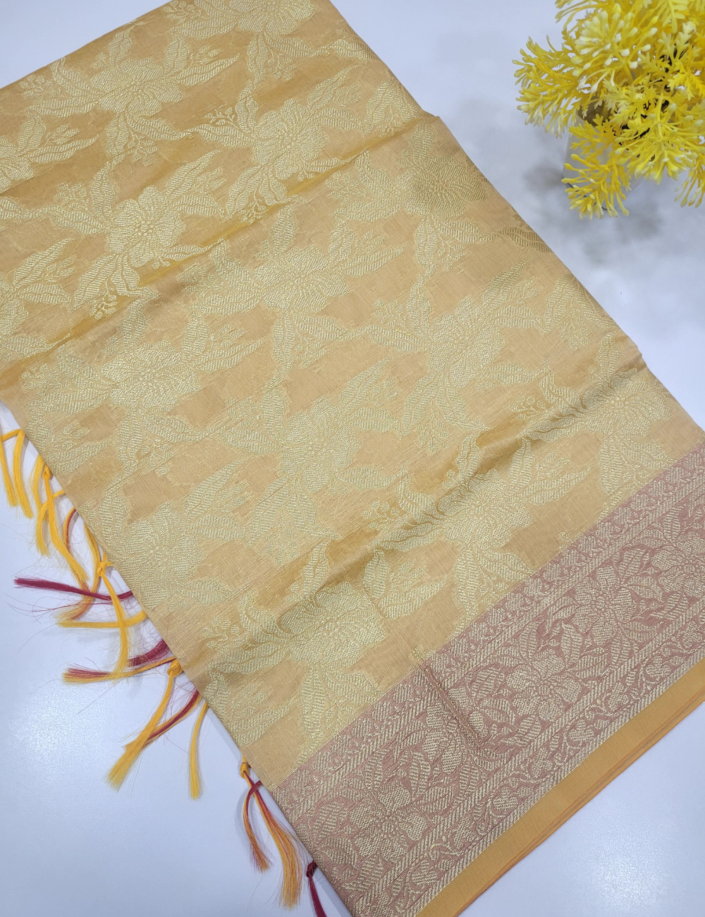 Golden Sandal Dual Tone Handloom Silk Cotton 3pc Salwar Set – Zari Brocade Dupatta | Unstitched Dress Material