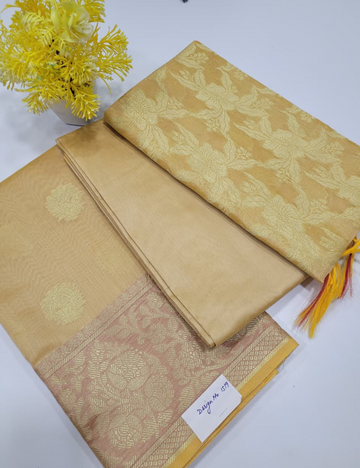 Golden Sandal Dual Tone Handloom Silk Cotton 3pc Salwar Set – Zari Brocade Dupatta | Unstitched Dress Material