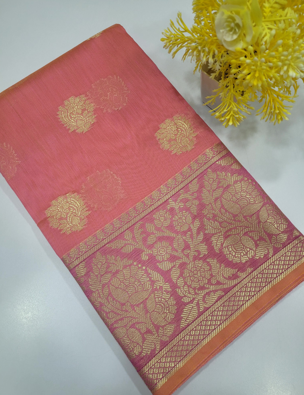 Lotus Pink Handloom Silk Cotton 3pc Salwar Set – Elegant Brocade Dupatta | Unstitched Fabric