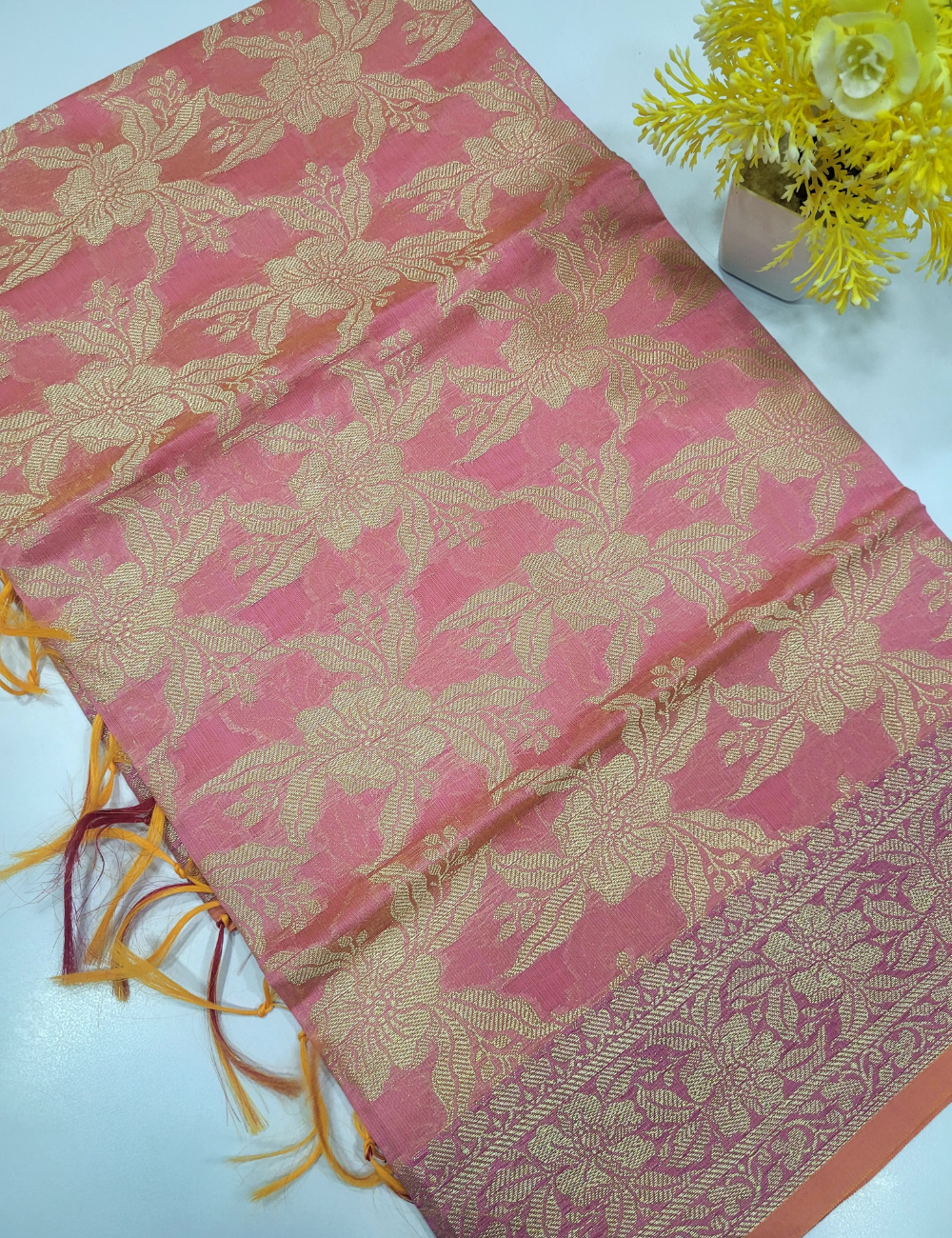 Lotus Pink Handloom Silk Cotton 3pc Salwar Set – Elegant Brocade Dupatta | Unstitched Fabric