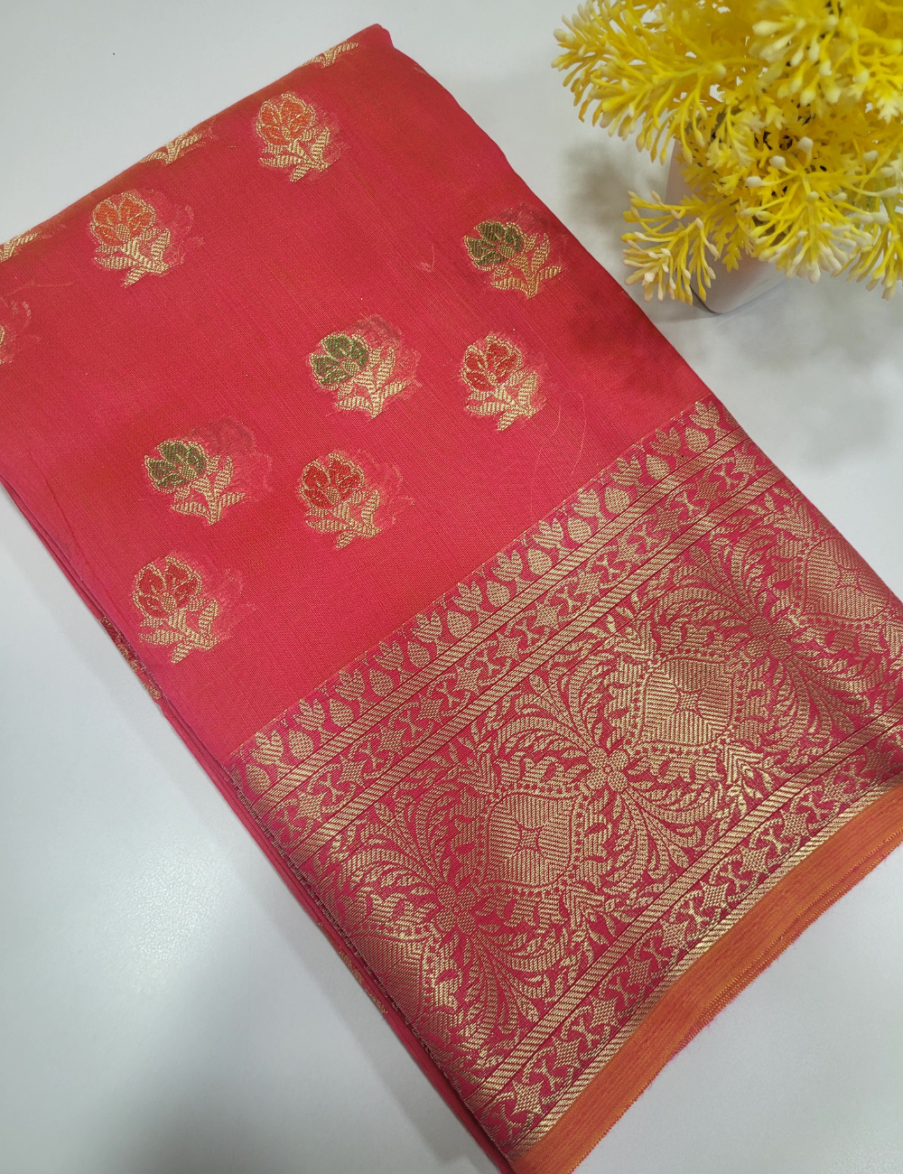 Orangish Pink Dual Tone Handloom Silk Cotton 3pc Salwar Set – Brocade Dupatta | Unstitched Dress Material