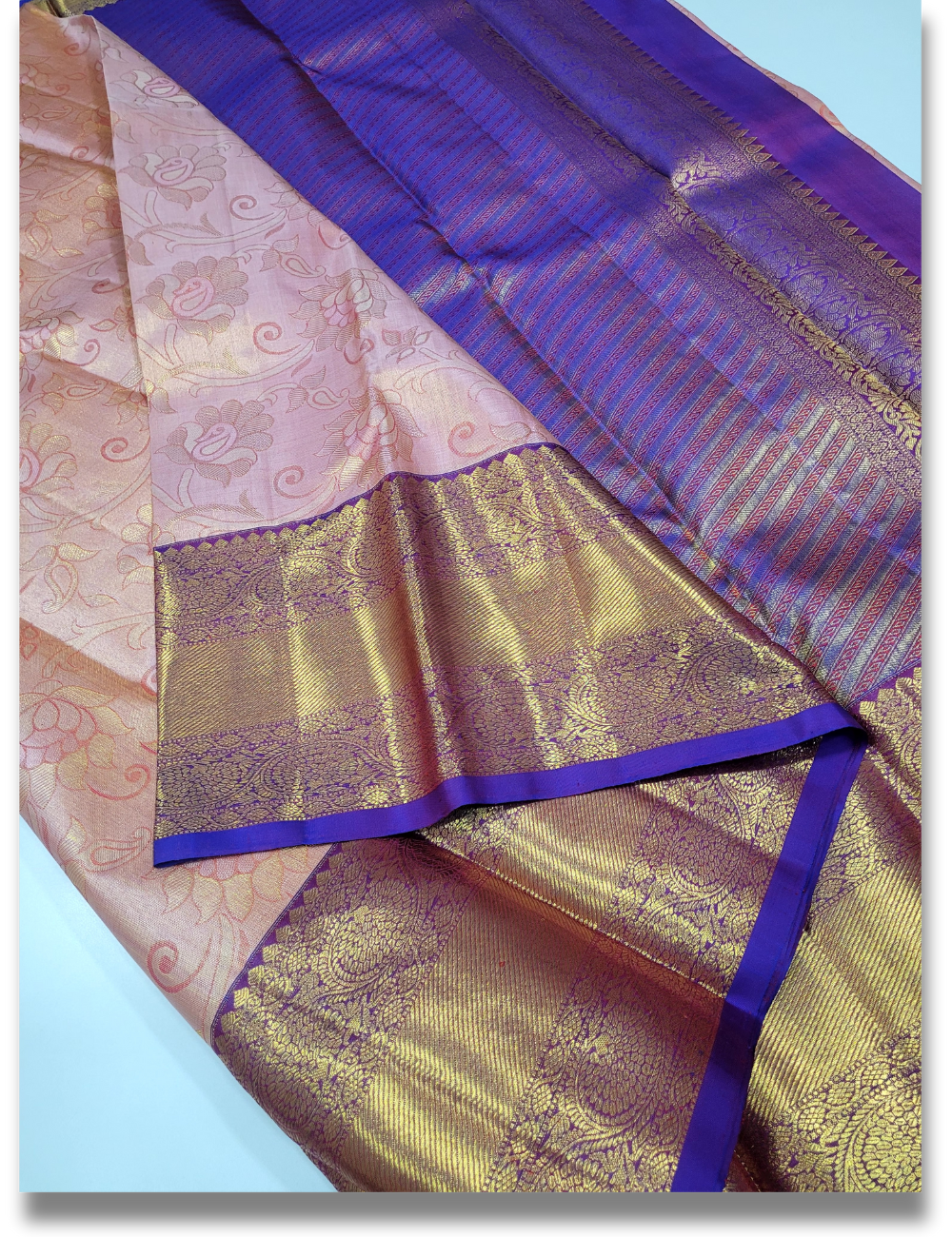 Onion Pink & Violet Bridal Kanchipuram Silk Saree – Handloom Elegance with Silkmark