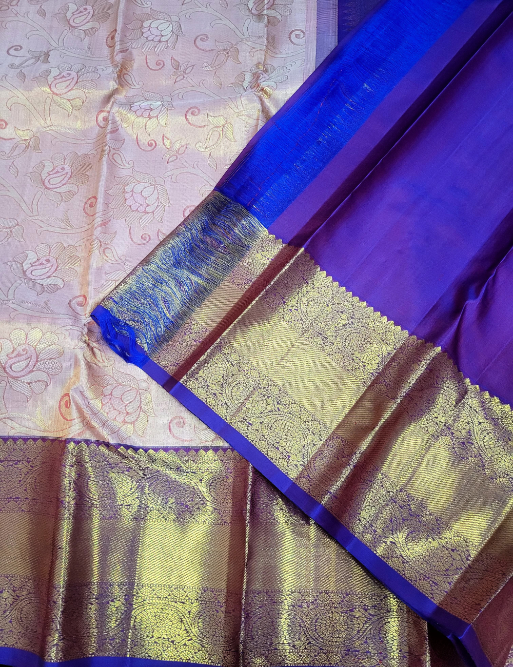 Onion Pink & Violet Bridal Kanchipuram Silk Saree – Handloom Elegance with Silkmark
