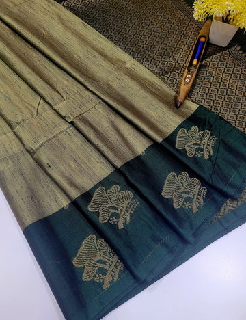 Elegant Grey with Emerald Green Border – Dubion Semi Soft Silk Saree
