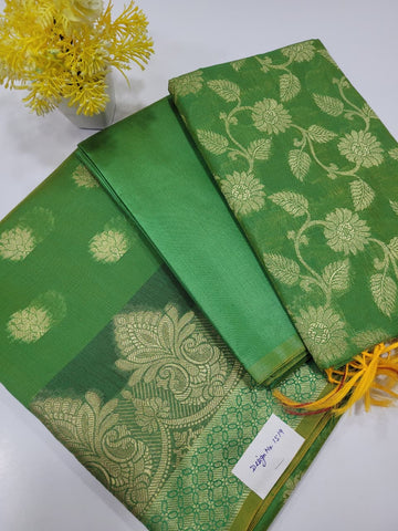 Elegant Green Handloom Silk Cotton Unstitched Salwar Set with Brocade Shawl – 3PC Function Wear