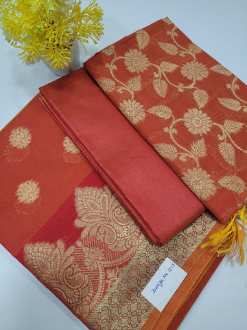 Orange Handloom Silk Cotton Unstitched Salwar Set with Brocade Shawl – 3PC Function Wear