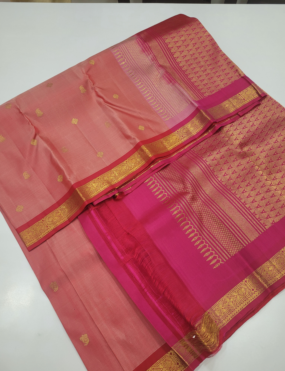 Radiant Dual Tone Red with Maroon – Handloom Kanchi Pure Silk Saree