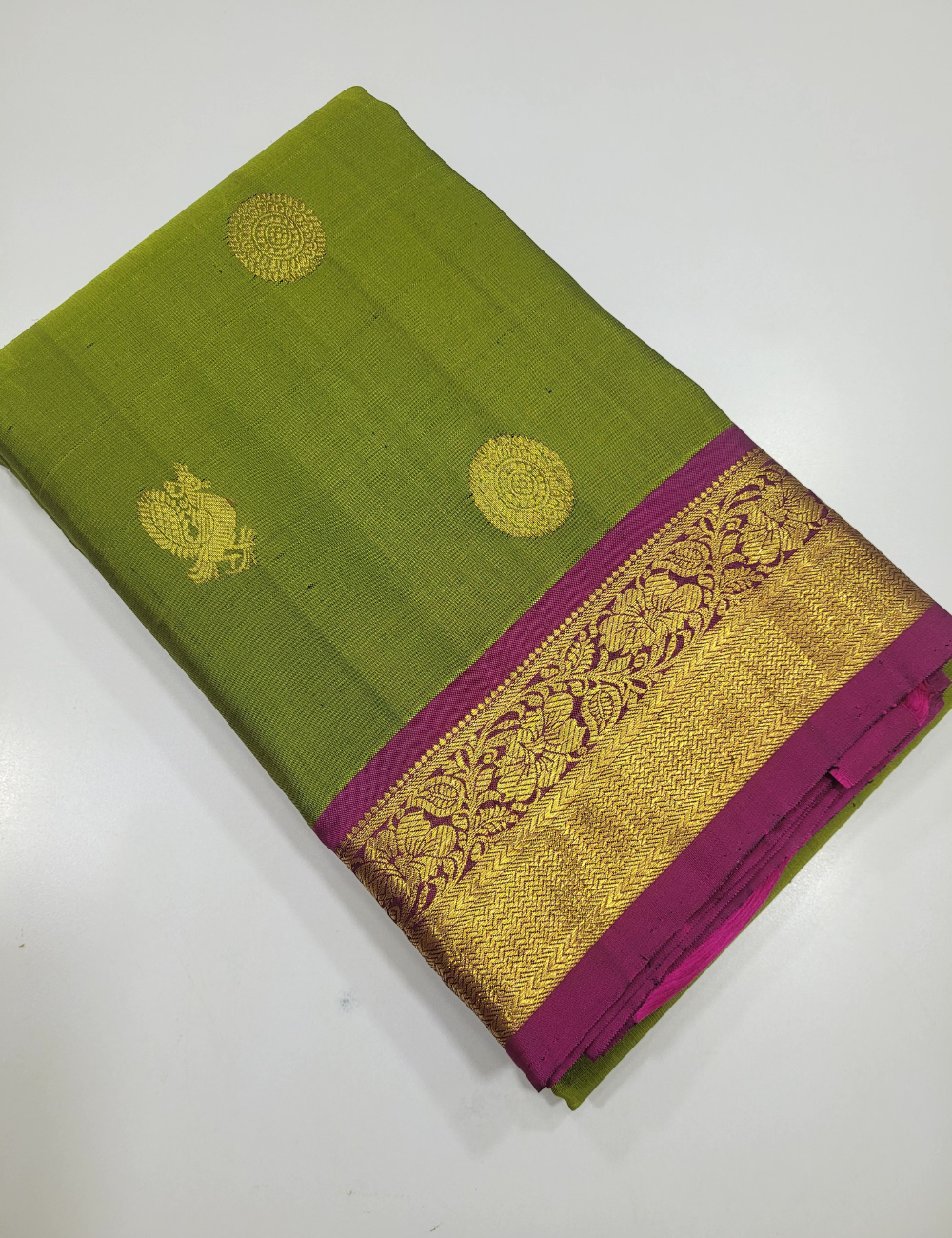 Enchanting Green with Royal Purple – Handloom Kanchi Pure Silk Saree