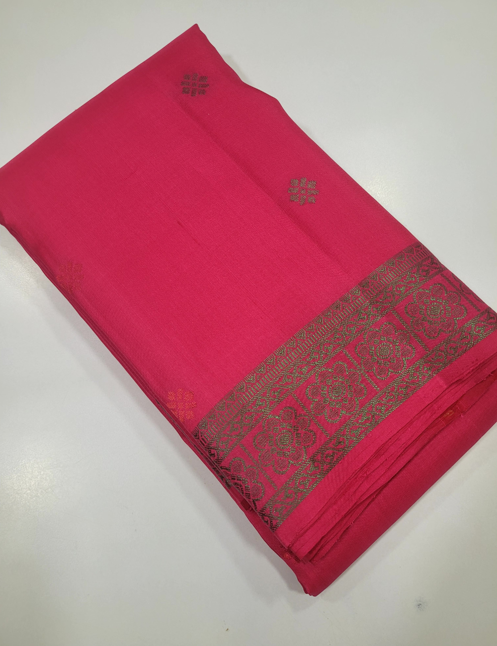 Rose Radiance – Pink Soft Silk Saree with Cherry Red Kanchi Border