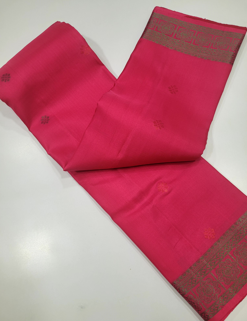 Rose Radiance – Pink Soft Silk Saree with Cherry Red Kanchi Border