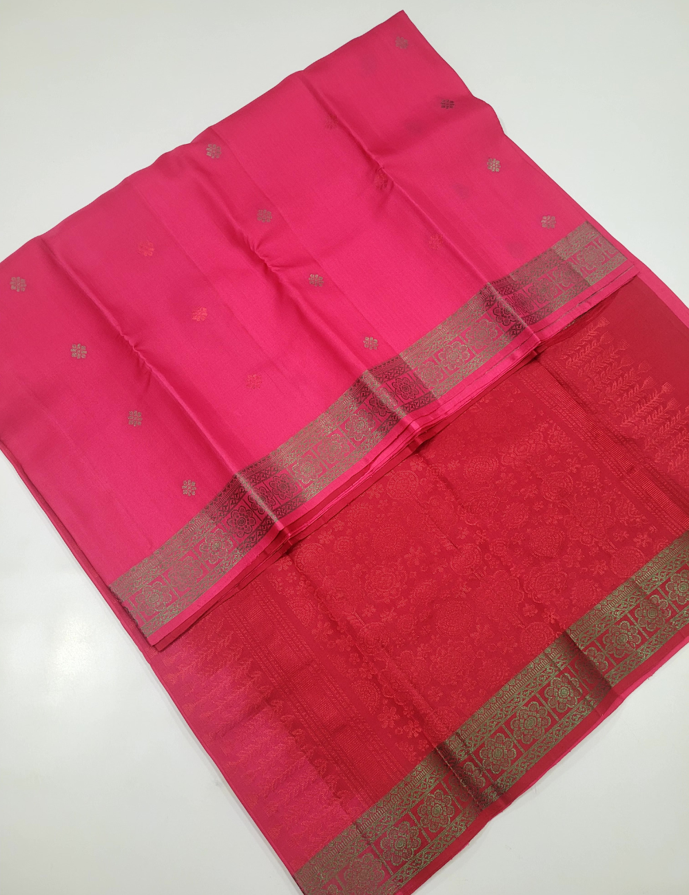 Rose Radiance – Pink Soft Silk Saree with Cherry Red Kanchi Border