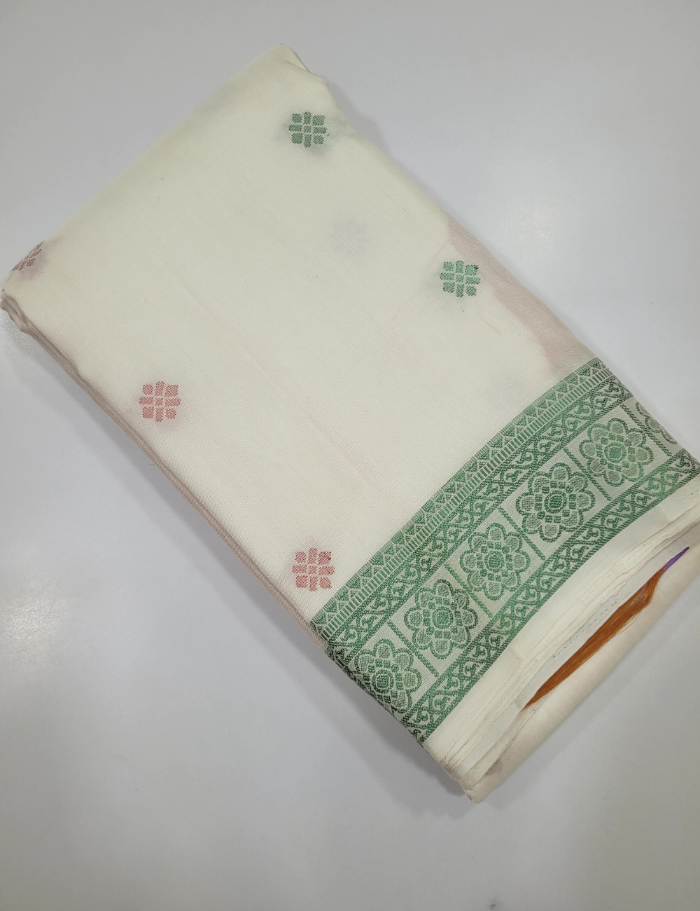 Elegant White & Mustard Handloom Soft Silk Saree with Kanchi Border
