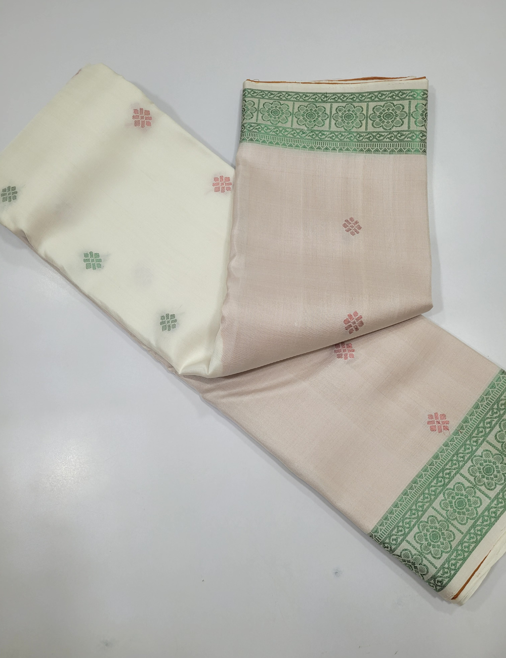 Elegant White & Mustard Handloom Soft Silk Saree with Kanchi Border