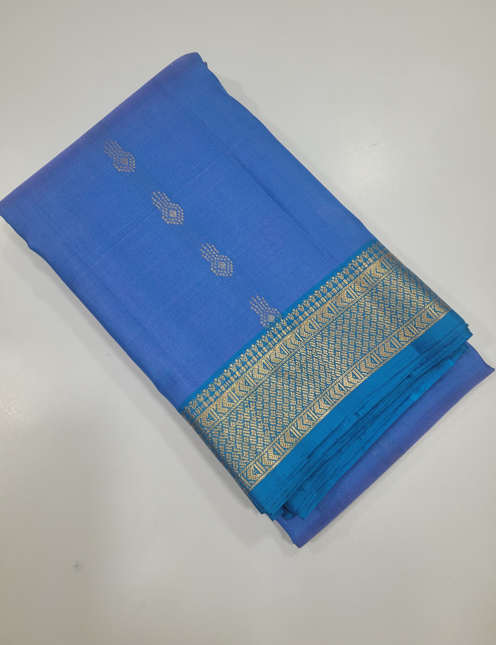 Sapphire Splendour – Blue Soft Silk Saree with Kanchi Border