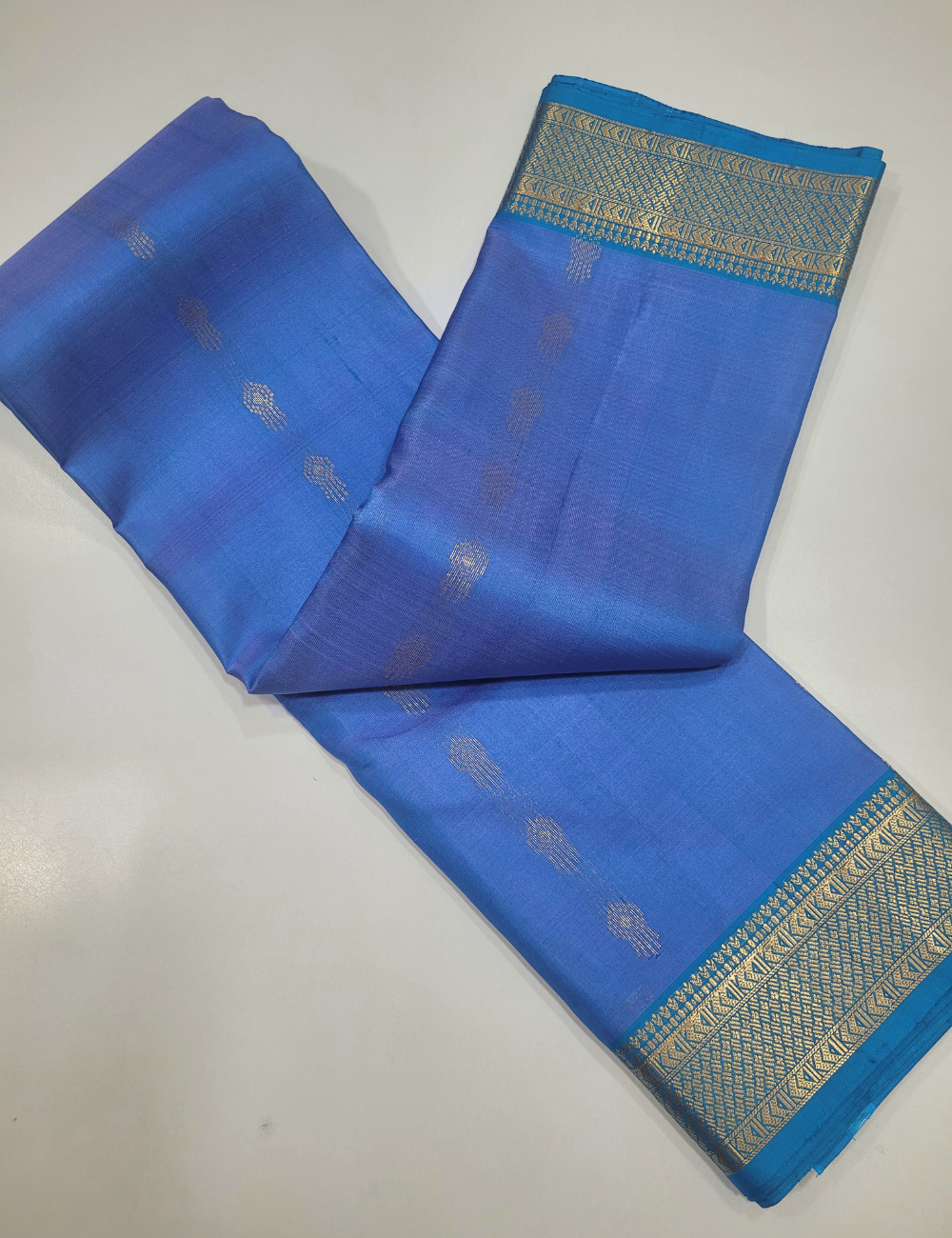 Sapphire Splendour – Blue Soft Silk Saree with Kanchi Border