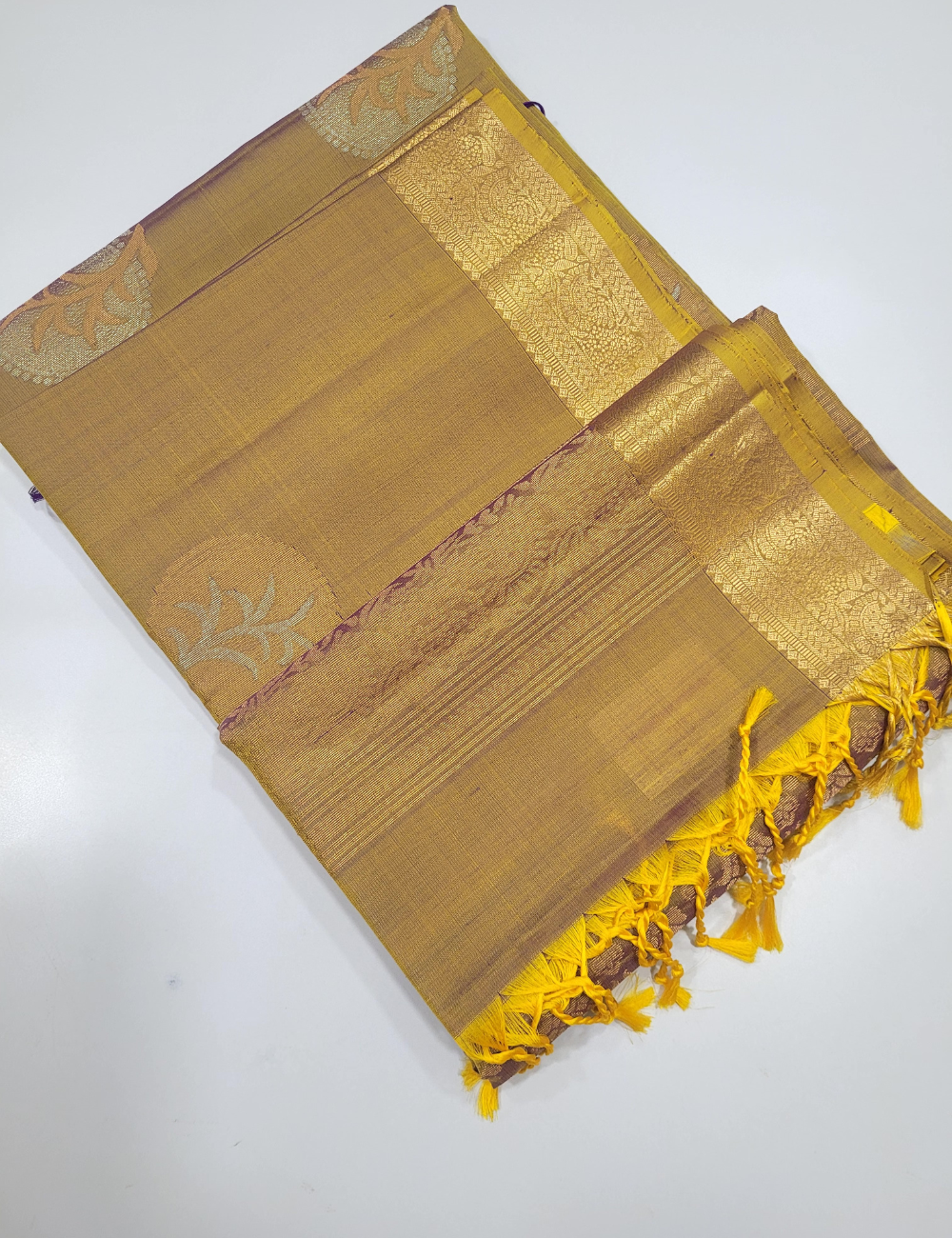 Golden Majesty – Dual Tone Soft Silk Saree with Kanchi Border