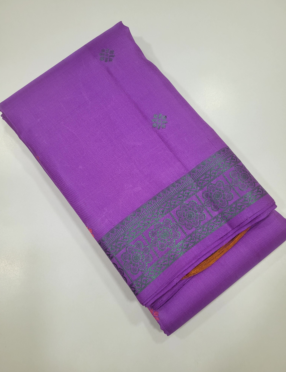 Purple Soft Silk Saree with Mustard Kanchi Border