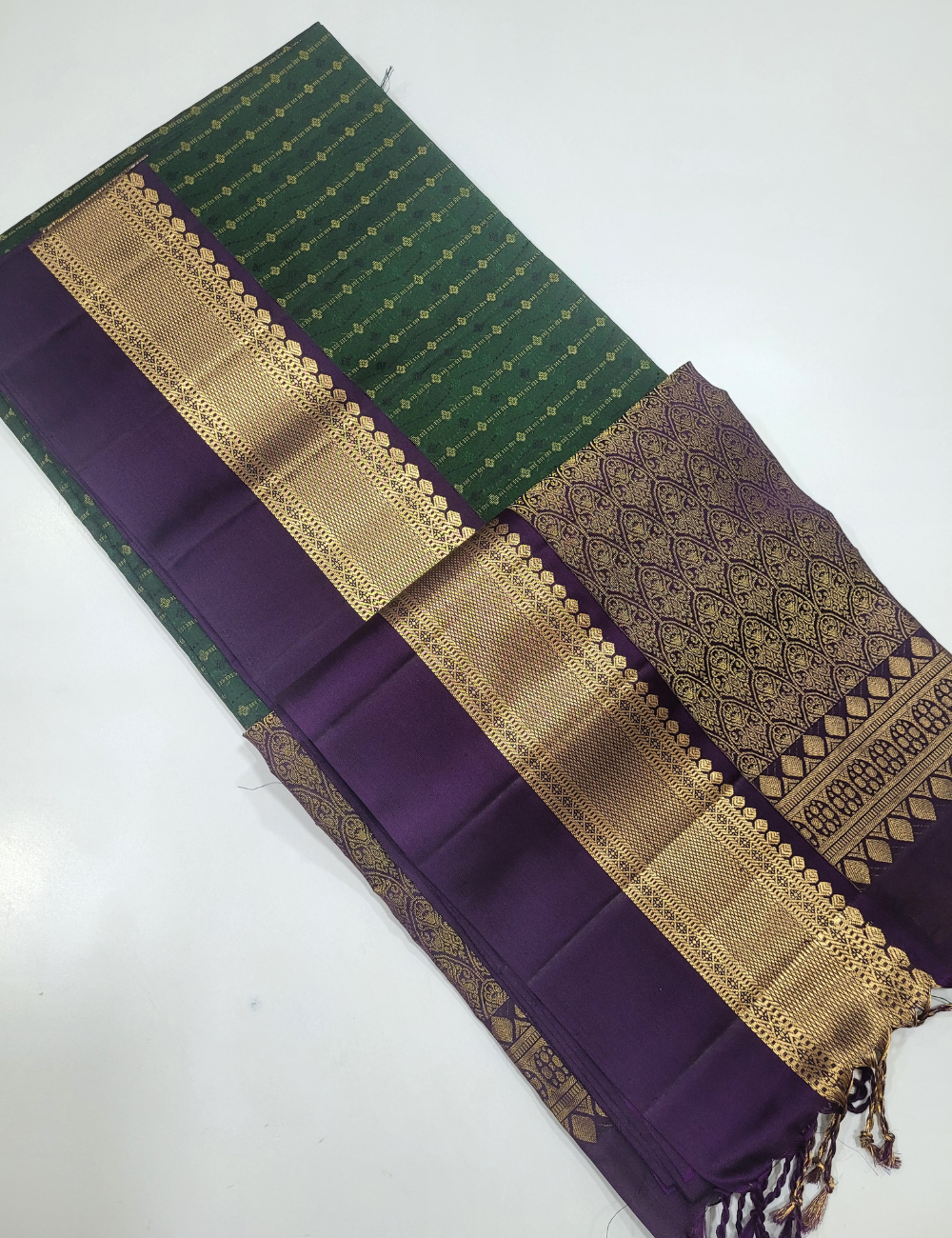 Bottle Green Full Brocade Soft Silk Saree
