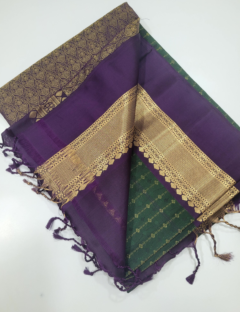 Bottle Green Full Brocade Soft Silk Saree