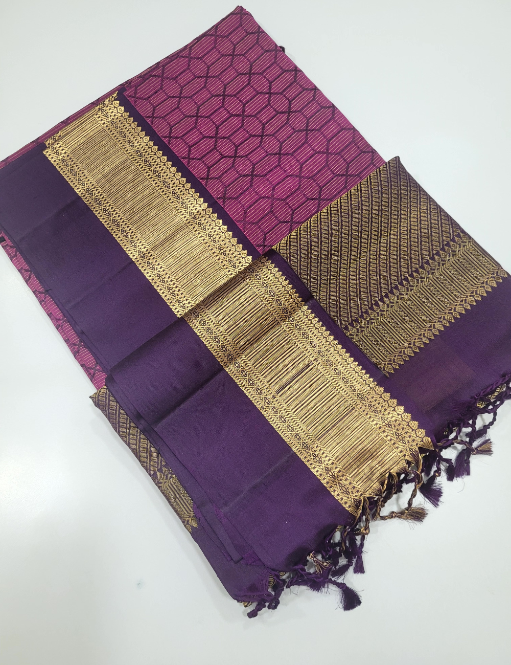 Dual tone Purple & plum colour Brocade Soft Silk Saree