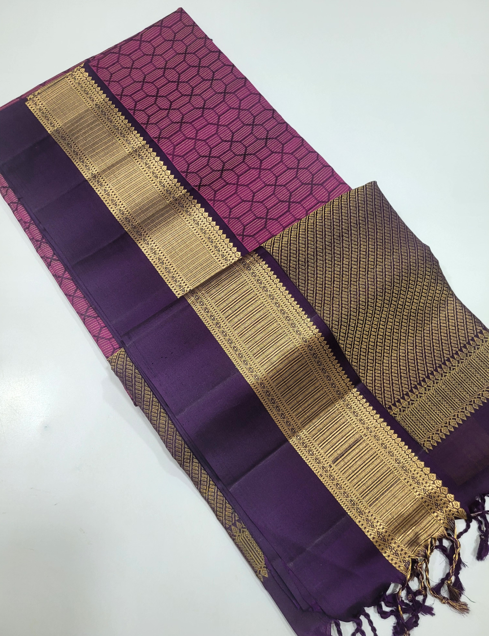 Dual tone Purple & plum colour Brocade Soft Silk Saree