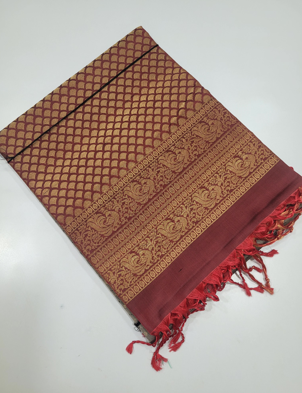 Gray Full Brocade with Brown Soft Silk Saree