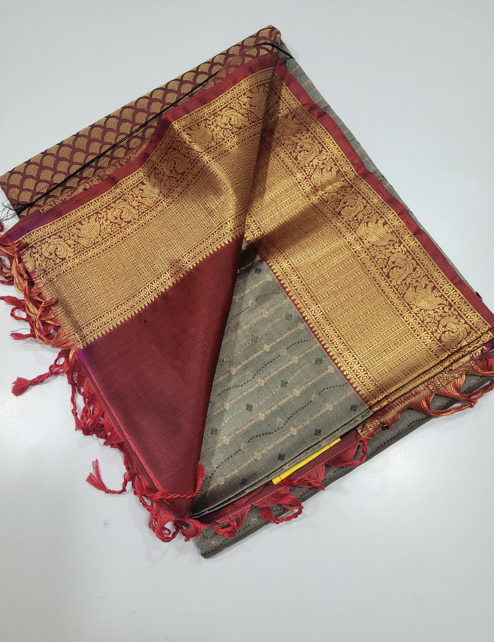 Gray Full Brocade with Brown Soft Silk Saree