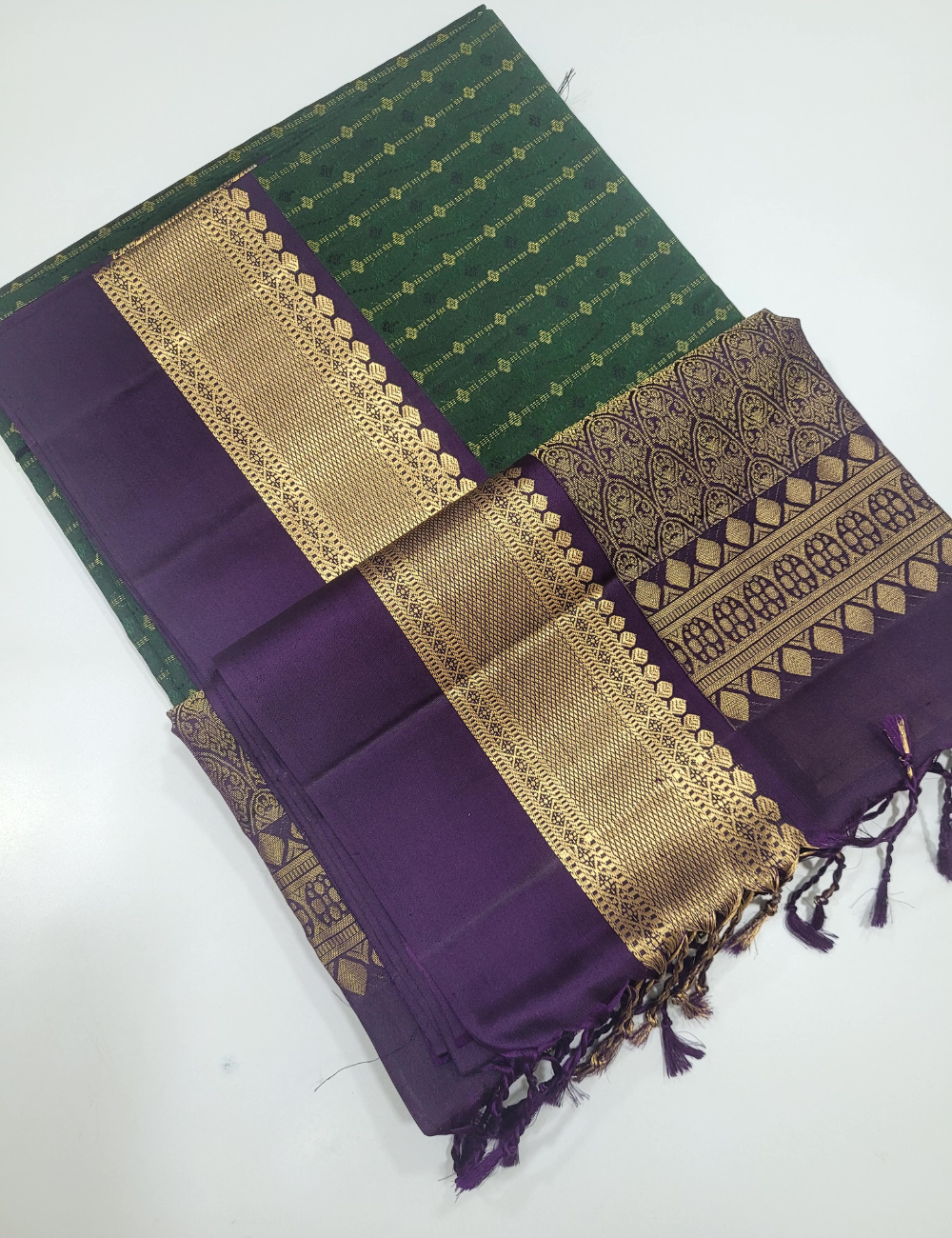 Bottle Green Full Brocade Soft Silk Saree