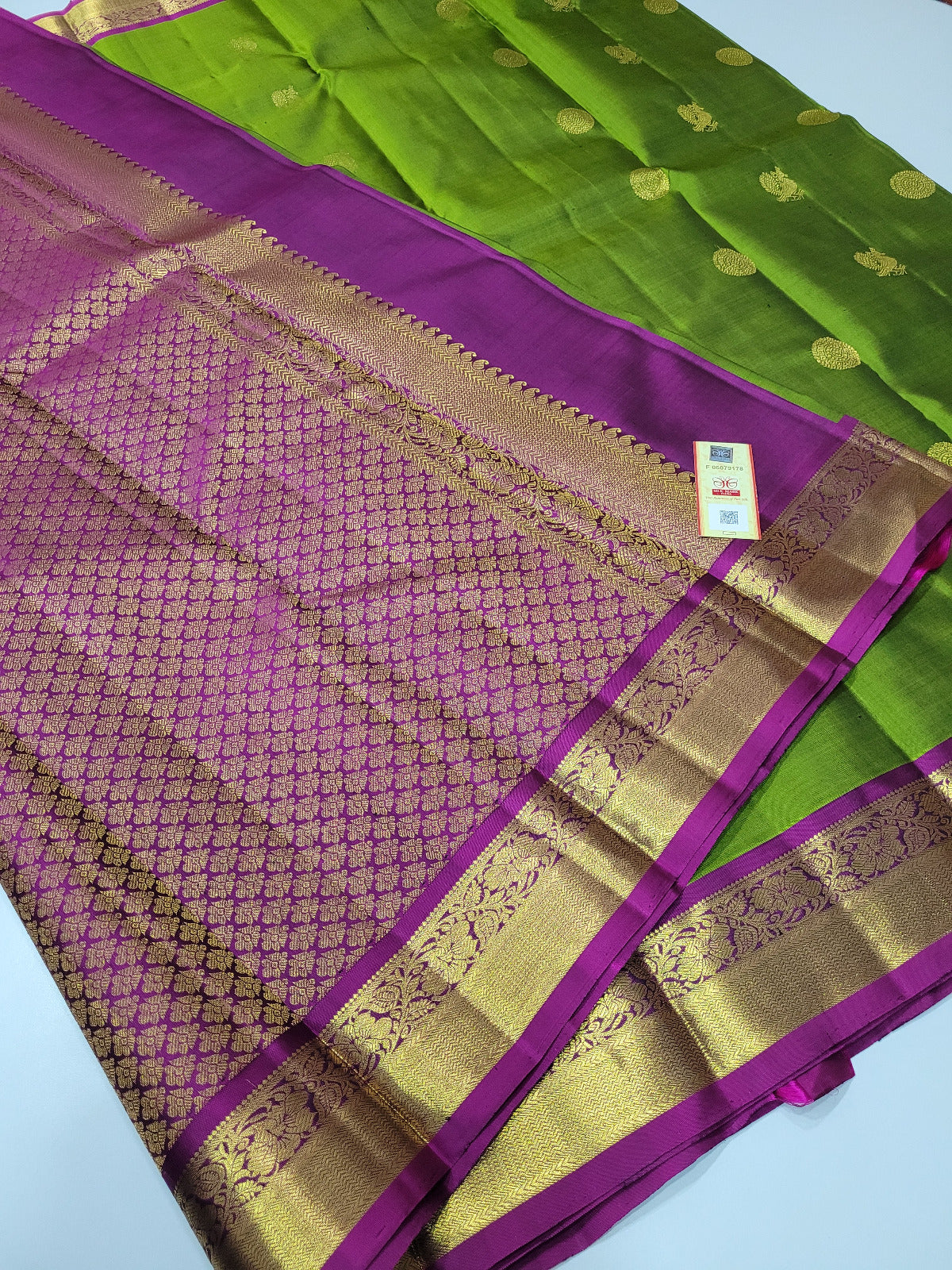 Enchanting Green with Royal Purple – Handloom Kanchi Pure Silk Saree
