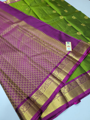 Enchanting Green with Royal Purple – Handloom Kanchi Pure Silk Saree