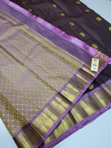 Coffee Brown & Lavender Kanchi Pure Silk Saree – Grace Woven in Tradition