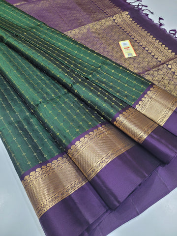 Bottle Green Full Brocade Soft Silk Saree