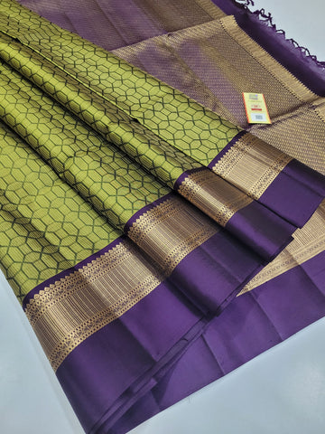 Meganthi Green Floral Brocade Soft Silk Saree
