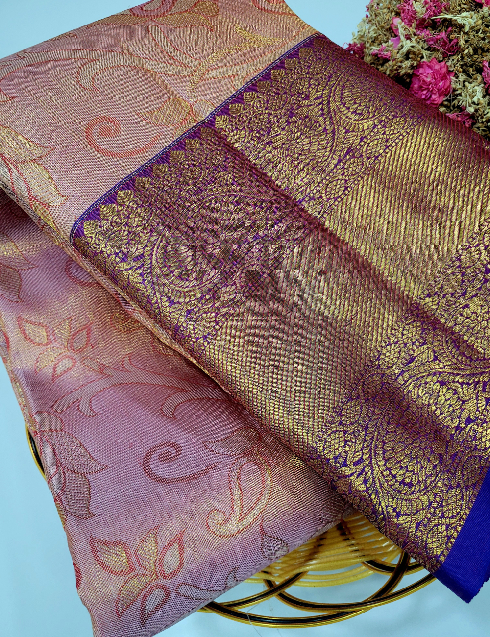 Onion Pink & Violet Bridal Kanchipuram Silk Saree – Handloom Elegance with Silkmark
