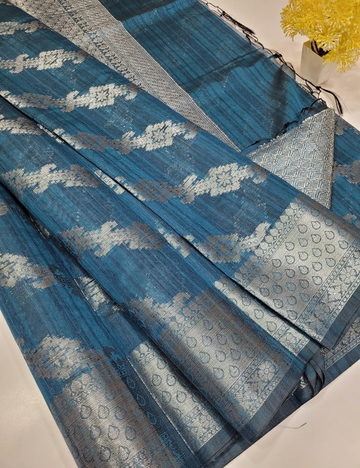 Metalic blue Matka cotton sarees