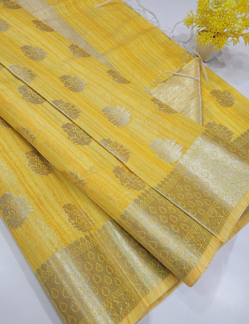 Lemon yellow Matka cotton sarees