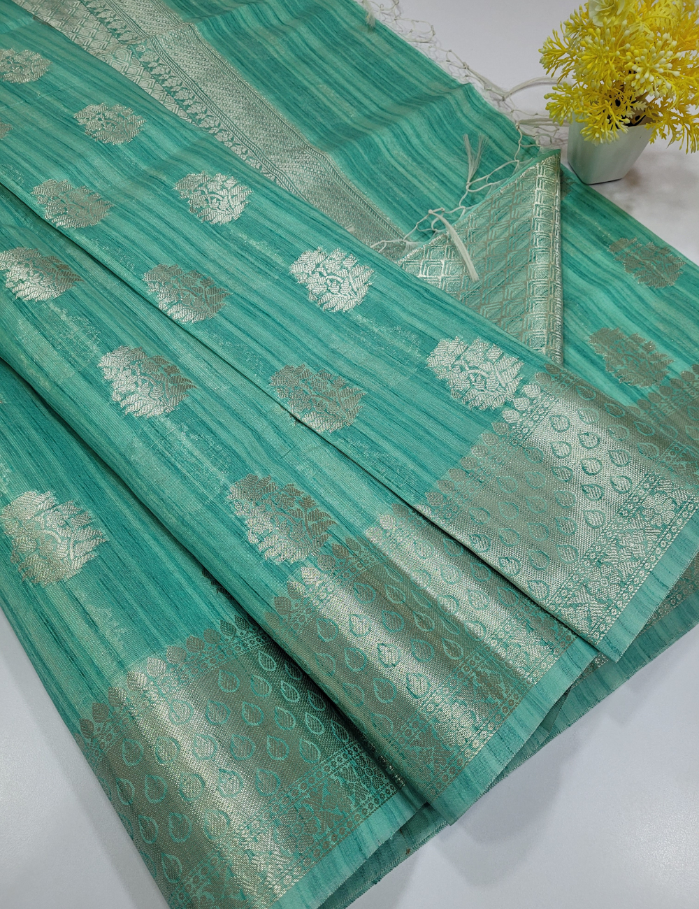 Turquoise Green Matka cotton sarees